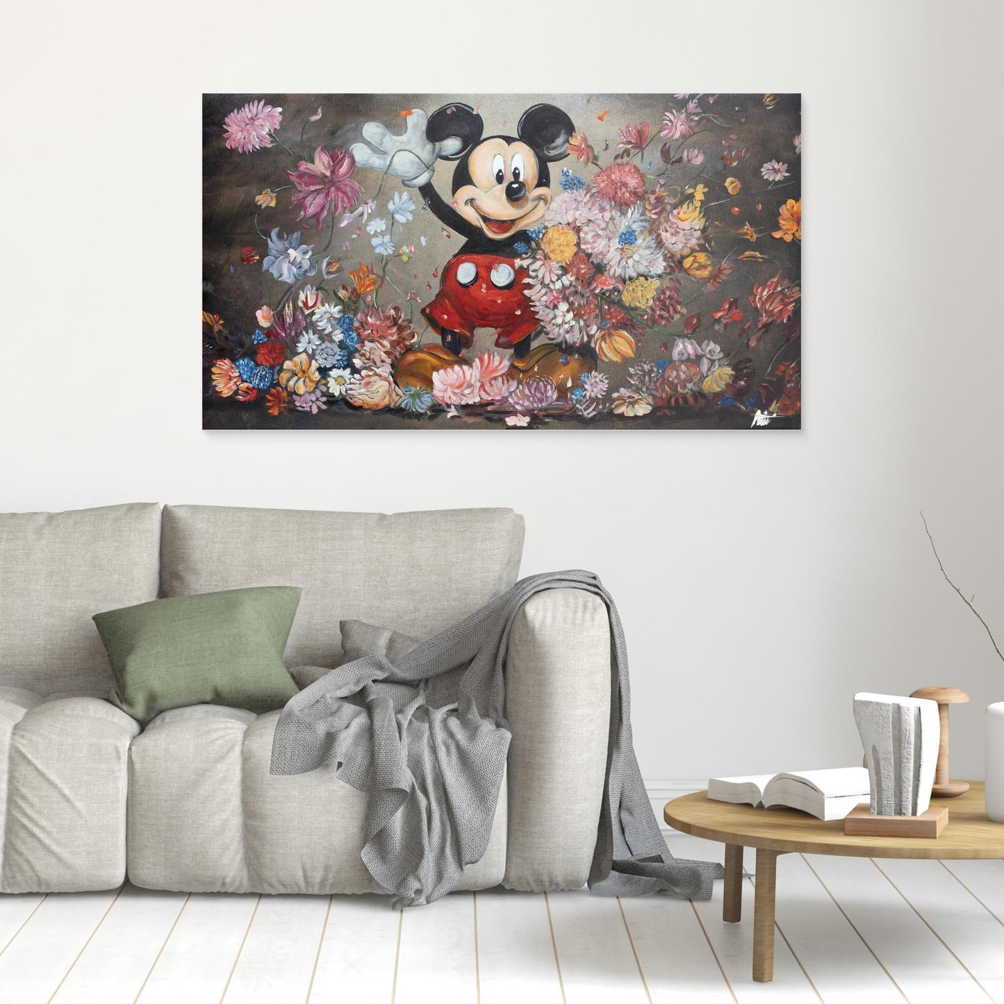 Mickey Mouse throwing flowers Rembrandt style
