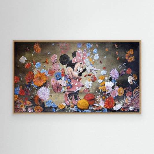 Minnie Mouse throwing flowers Rembrandt style