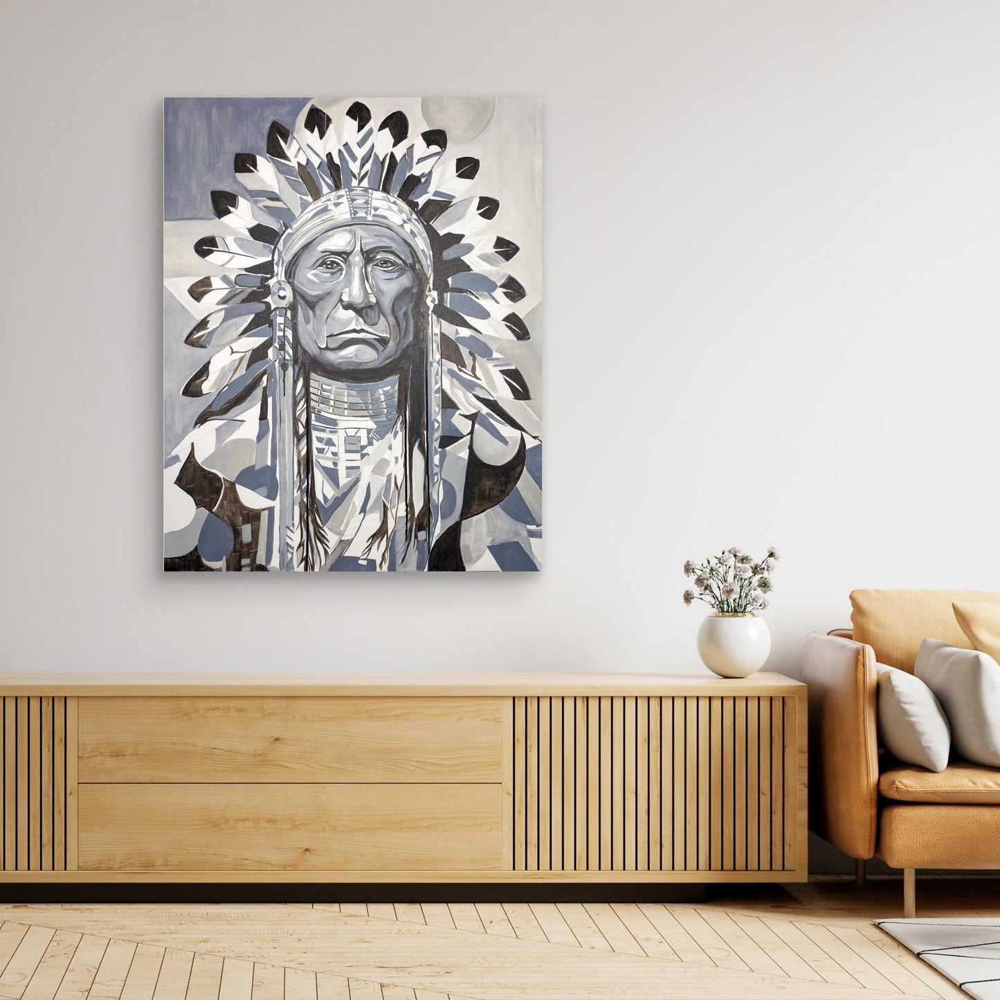 Sitting bull in black and white