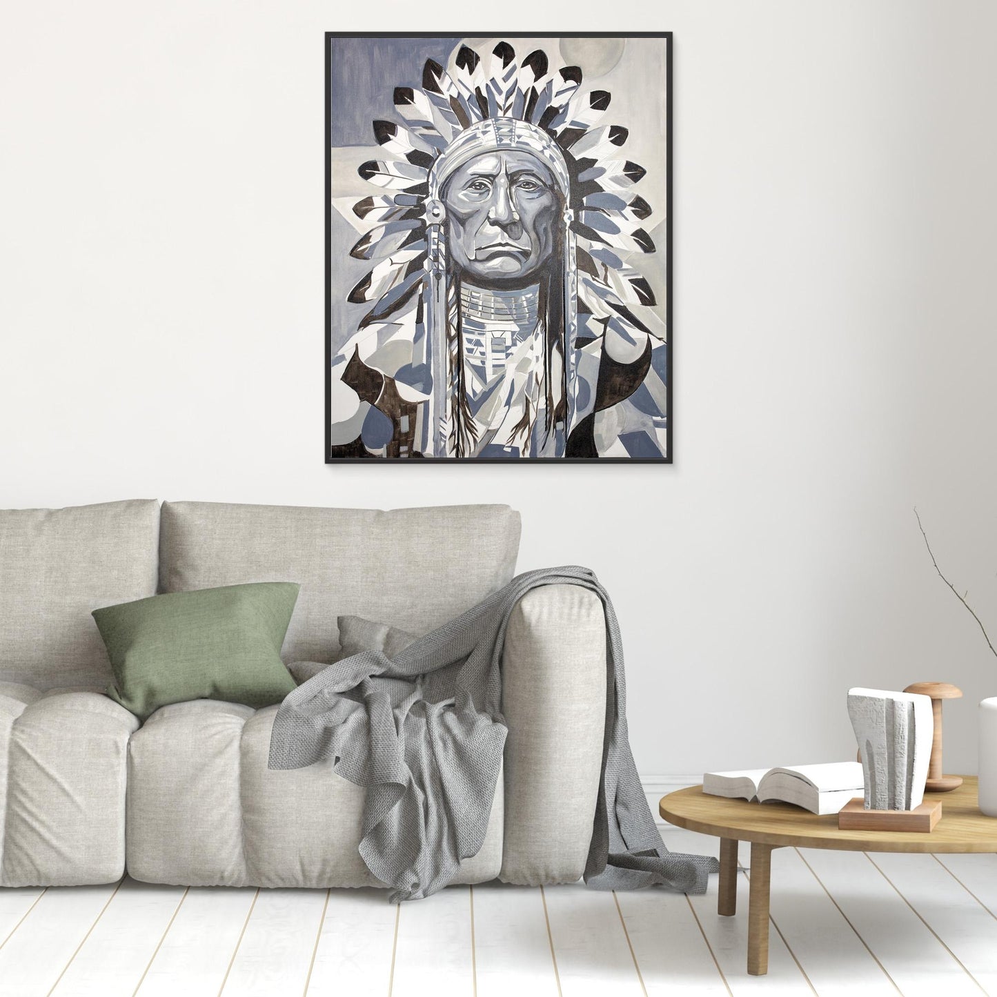 Sitting bull in black and white