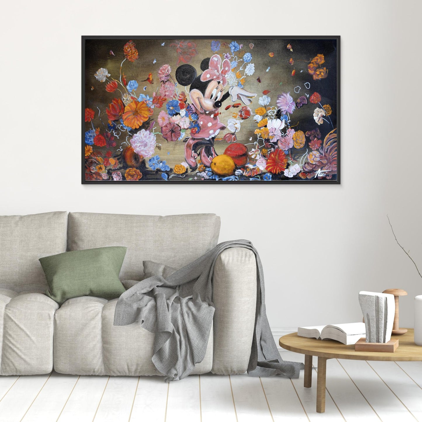 Minnie Mouse throwing flowers Rembrandt style