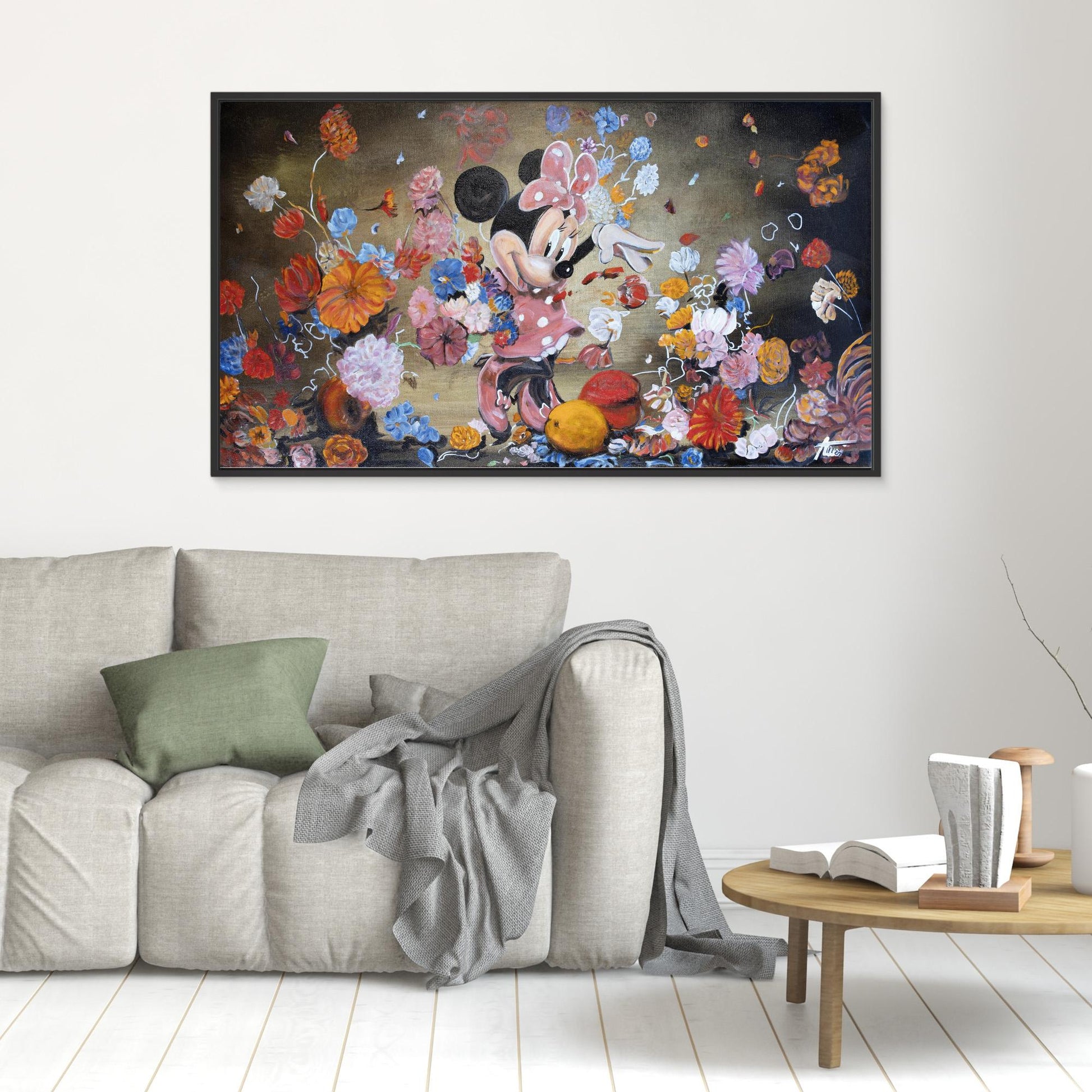 Minnie Mouse throwing flowers Rembrandt style