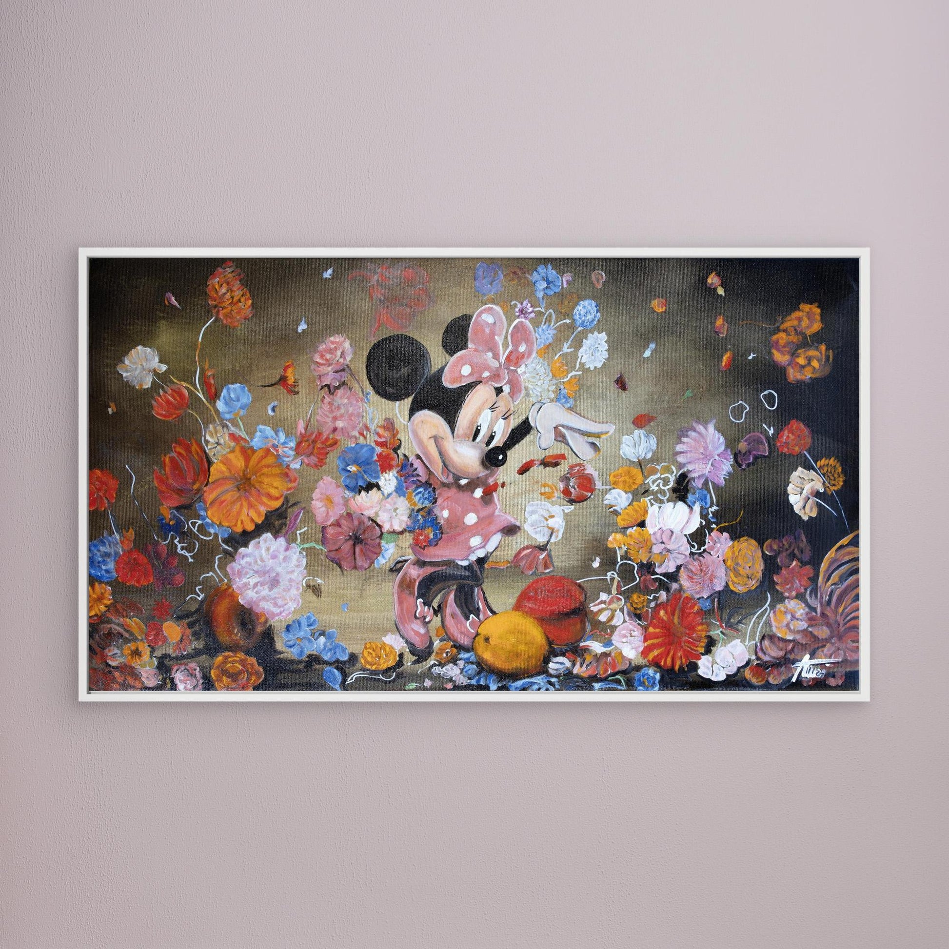 Minnie Mouse throwing flowers Rembrandt style