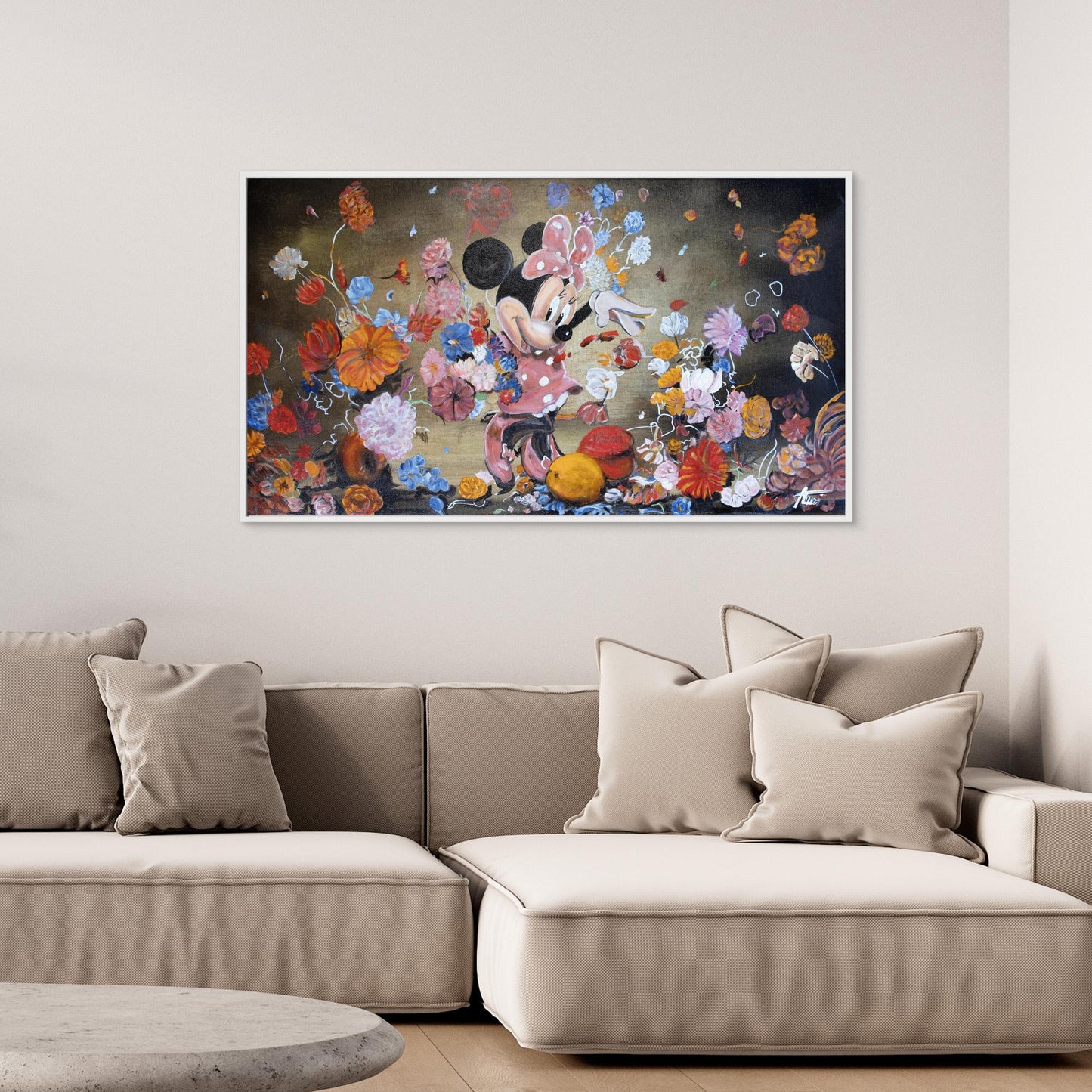 Minnie Mouse throwing flowers Rembrandt style