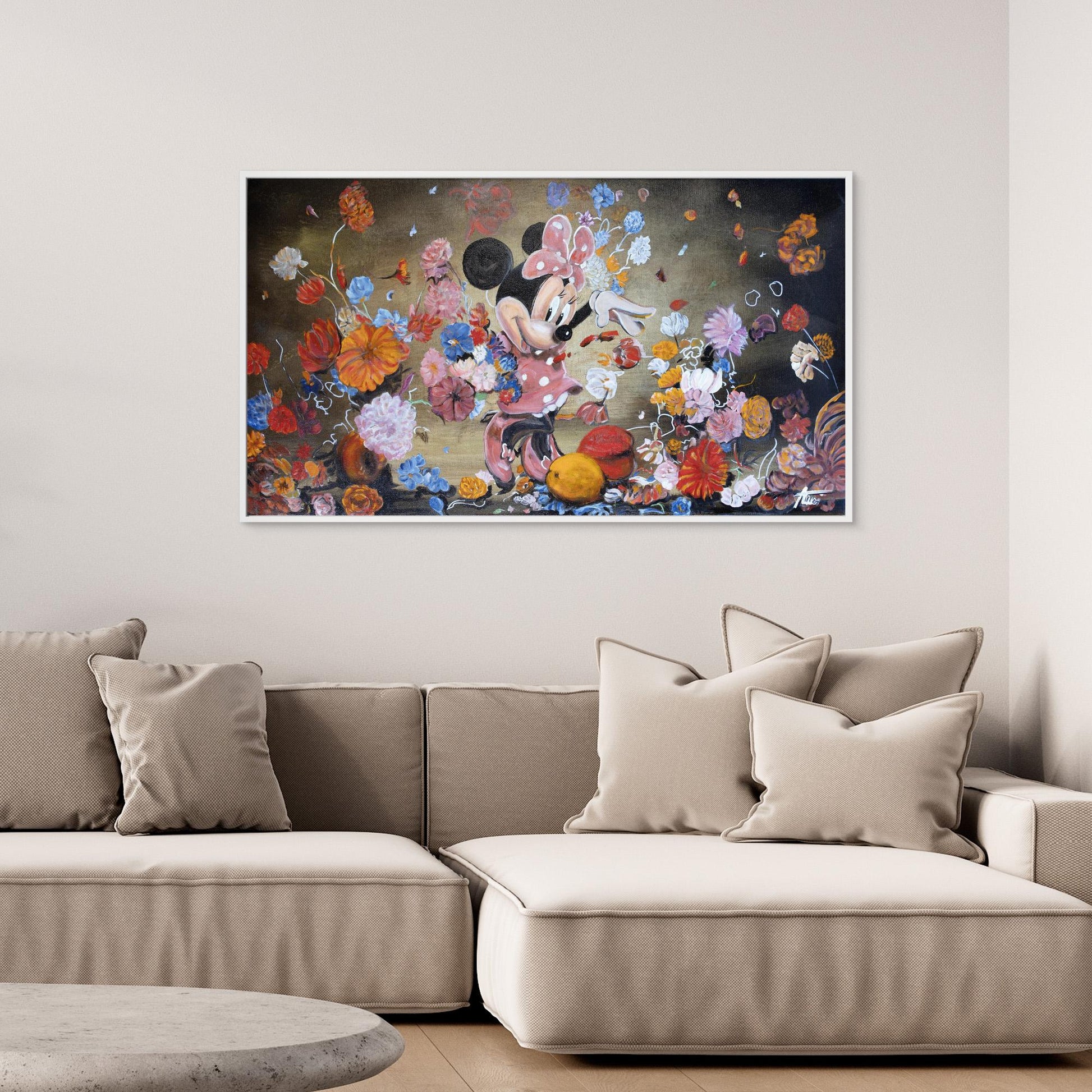 Minnie Mouse throwing flowers Rembrandt style