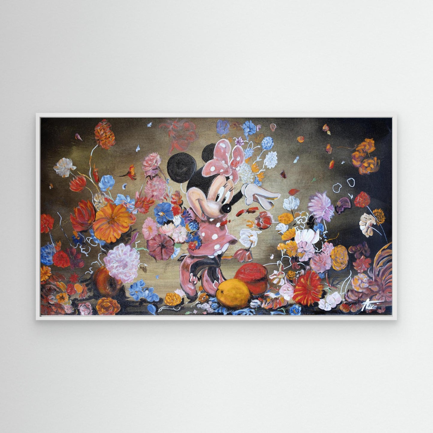 Minnie Mouse throwing flowers Rembrandt style