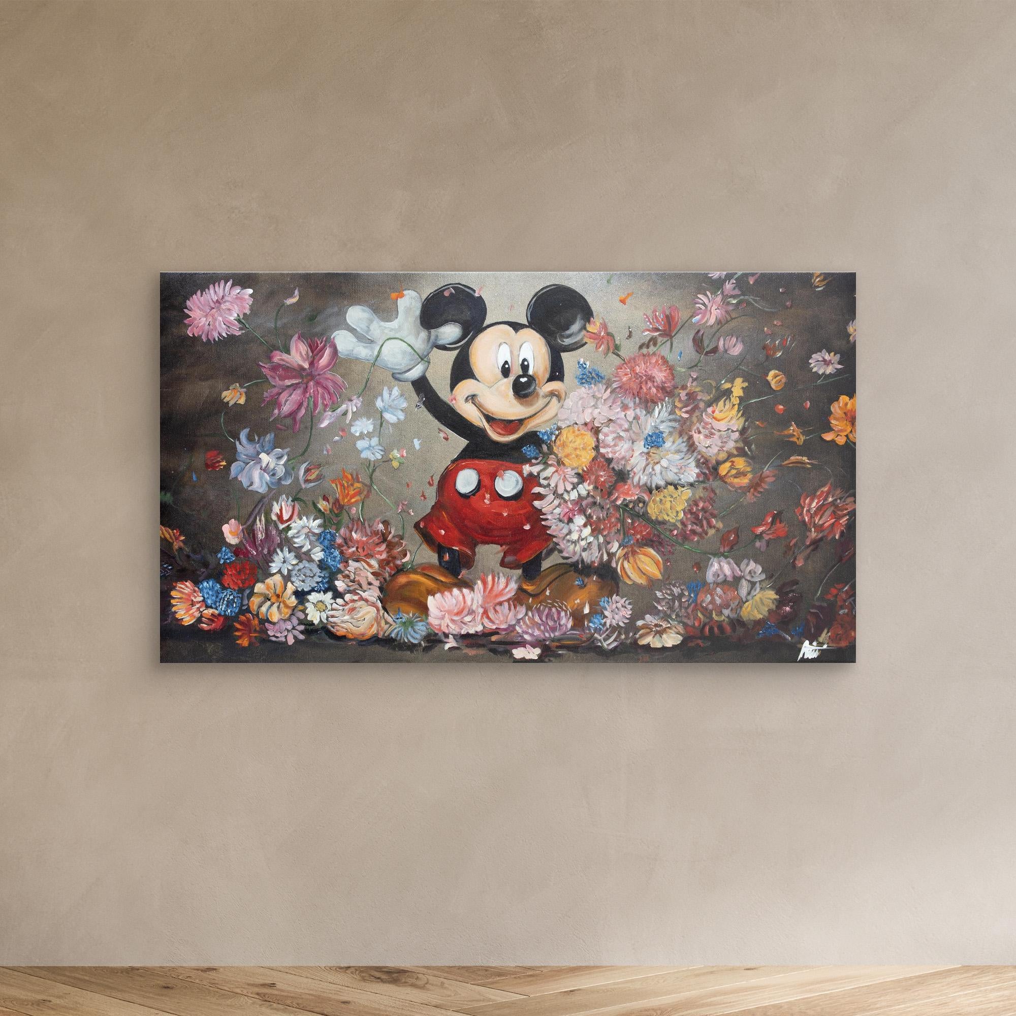 Mickey Mouse throwing flowers Rembrandt style – Tinari.gallery