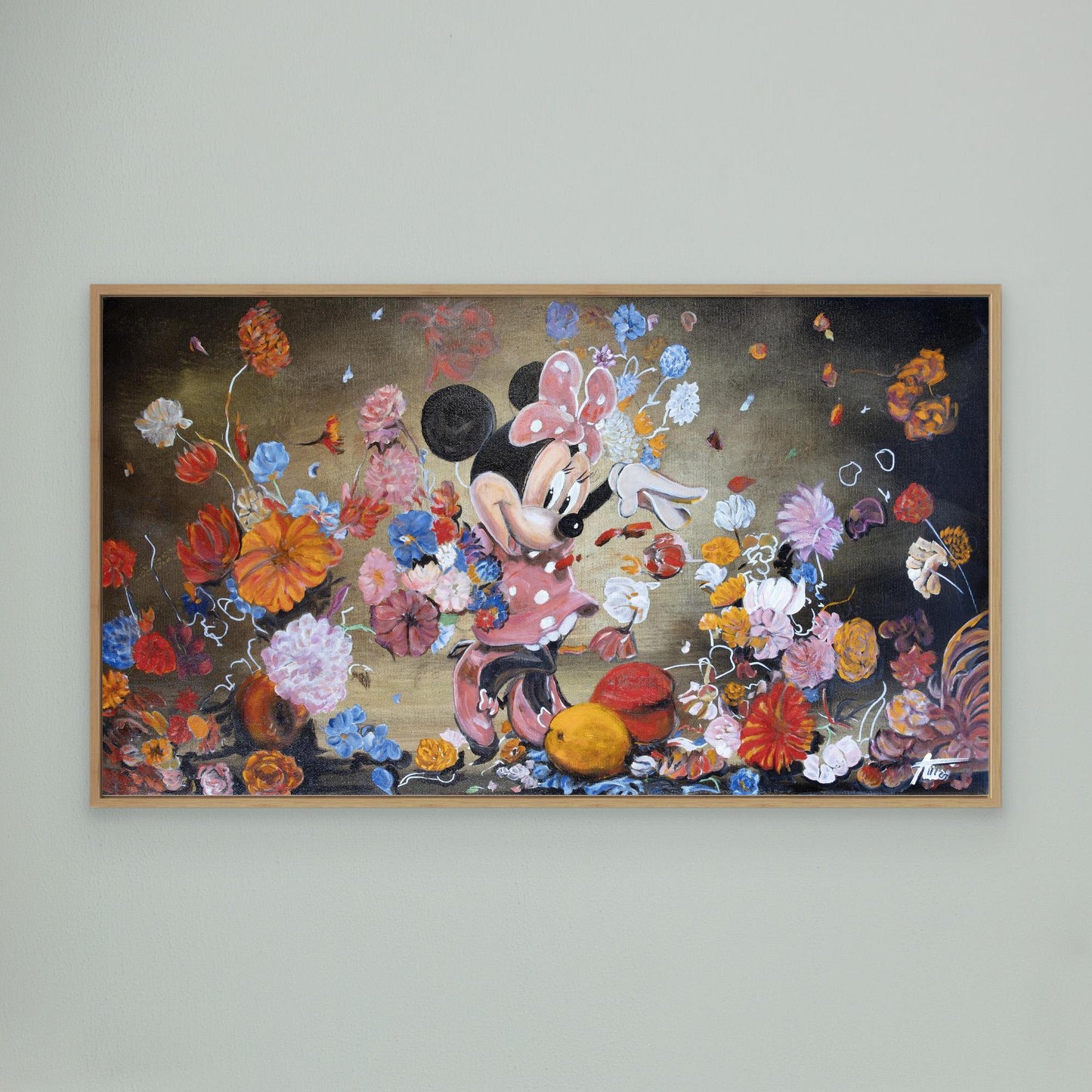 Minnie Mouse throwing flowers Rembrandt style