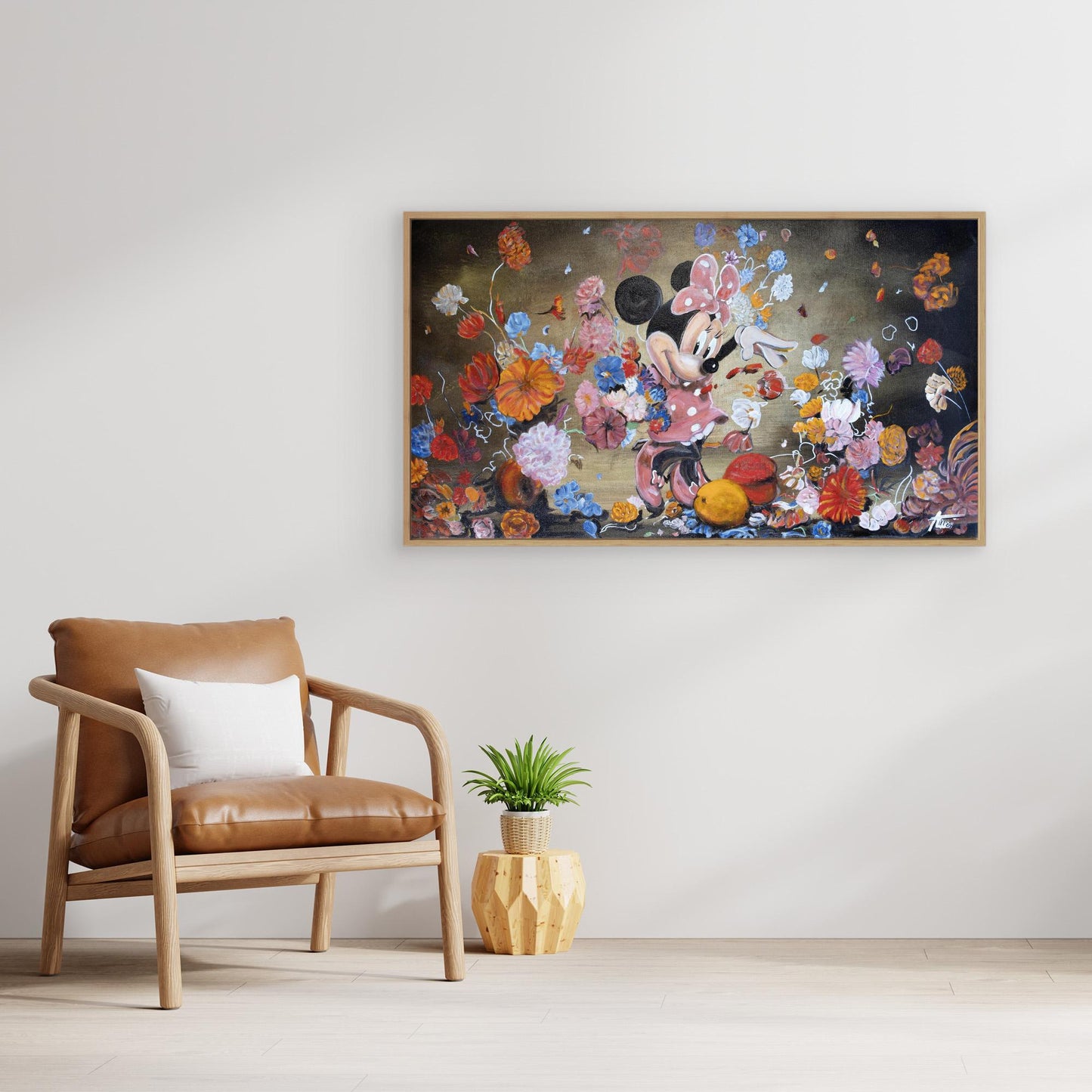 Minnie Mouse throwing flowers Rembrandt style