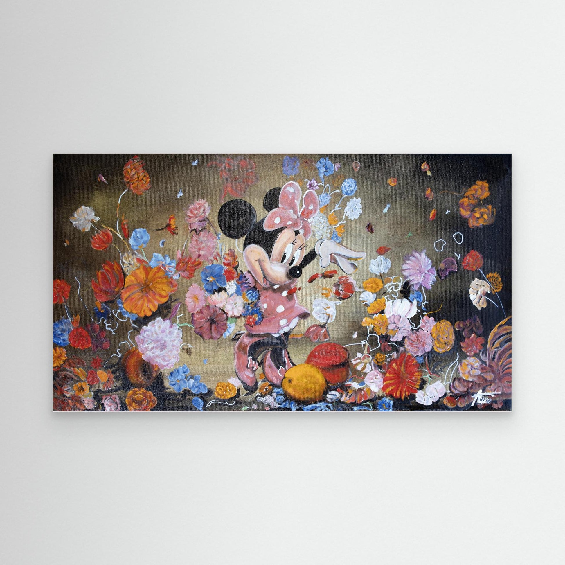 Minnie Mouse throwing flowers Rembrandt style