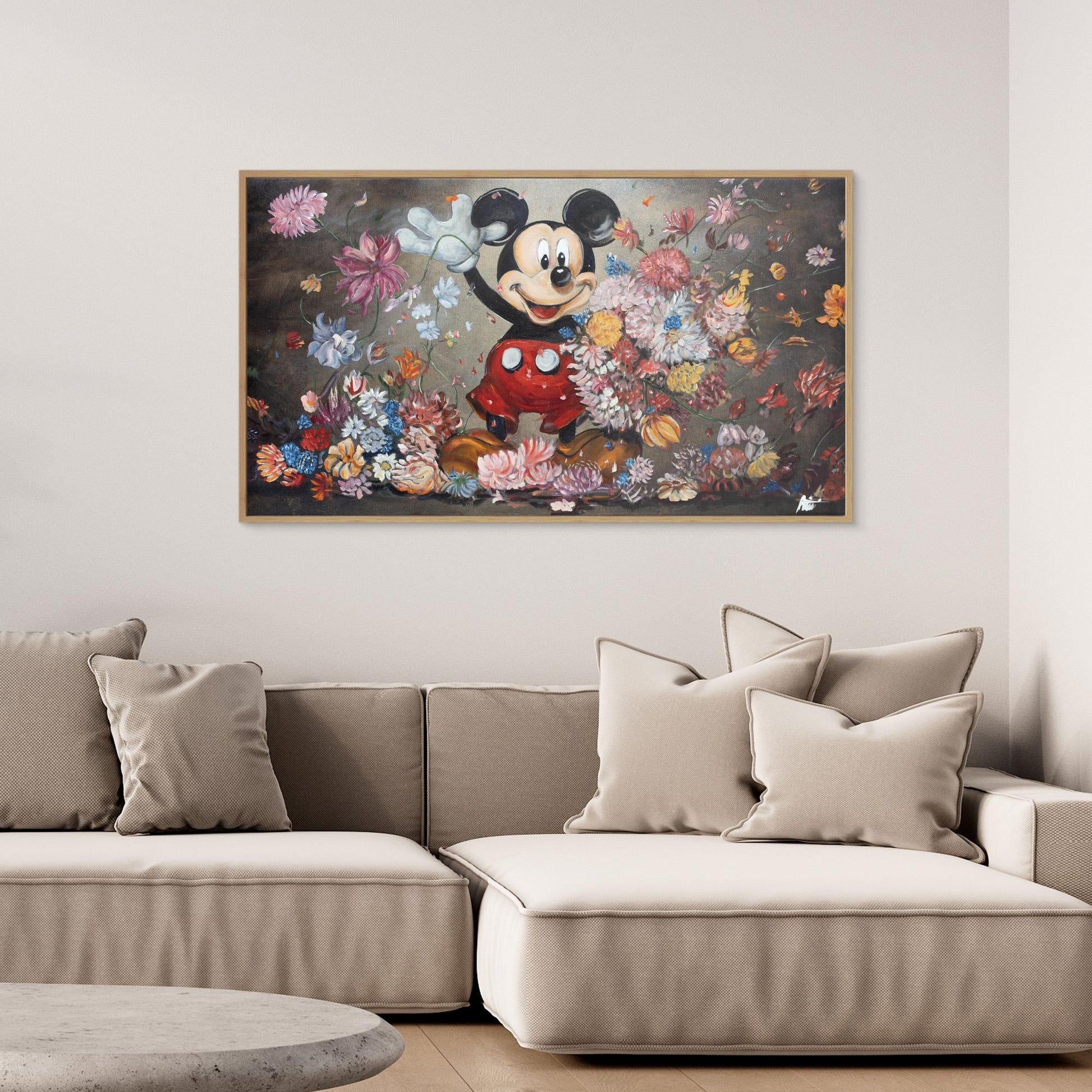 Mickey Mouse throwing flowers Rembrandt style
